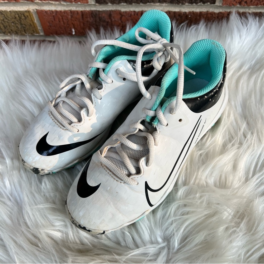 Nike White and Teal Blue Soccer Cleats
